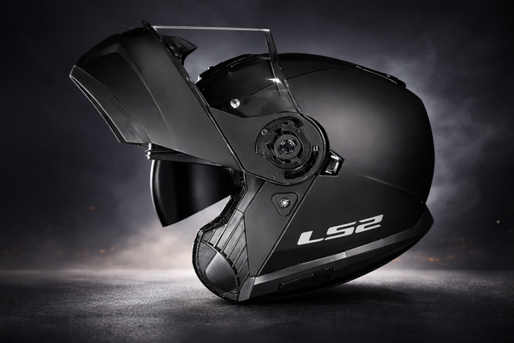 Melhor Capacete Escamoteável em 2026: 5 Ótimas Opções Melhor capacete escamoteável com queixeira levantada, destacando sistema articulado, conforto e segurança.