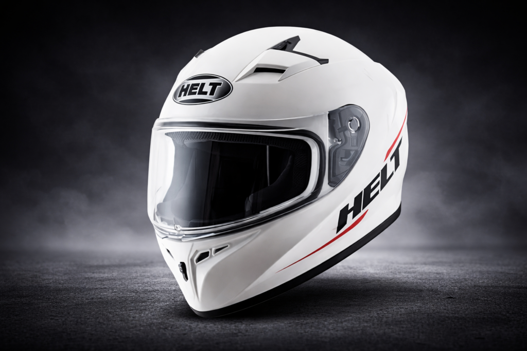 Capacete Helt é Bom? Análise Completa da Marca e dos Principais Modelos Capacete Helt branco fechado com viseira transparente e design aerodinâmico para motociclistas